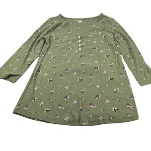 Old Navy Women's Size Medium Top V Neck Slim Fit Floral Green Preowned